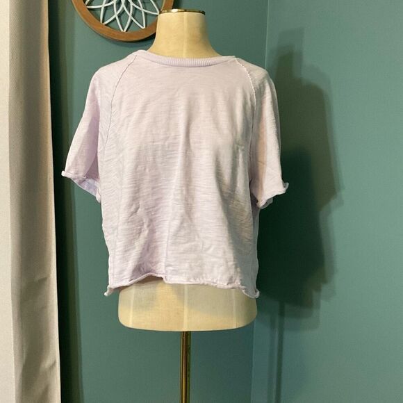 PINK Victoria's Secret Womens Slub Raglan Sleeve Crop Tee Lilac Large NWOT - Picture 1 of 8